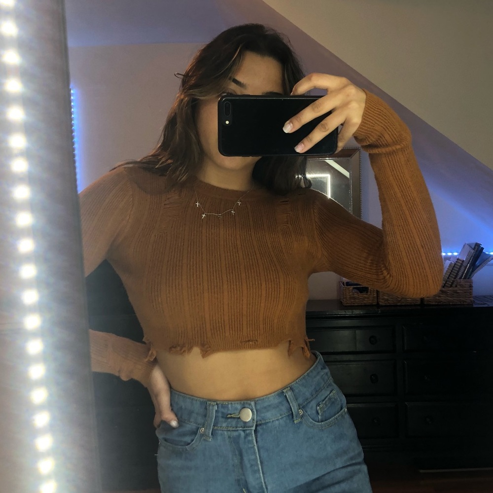 Cropped distressed sweater